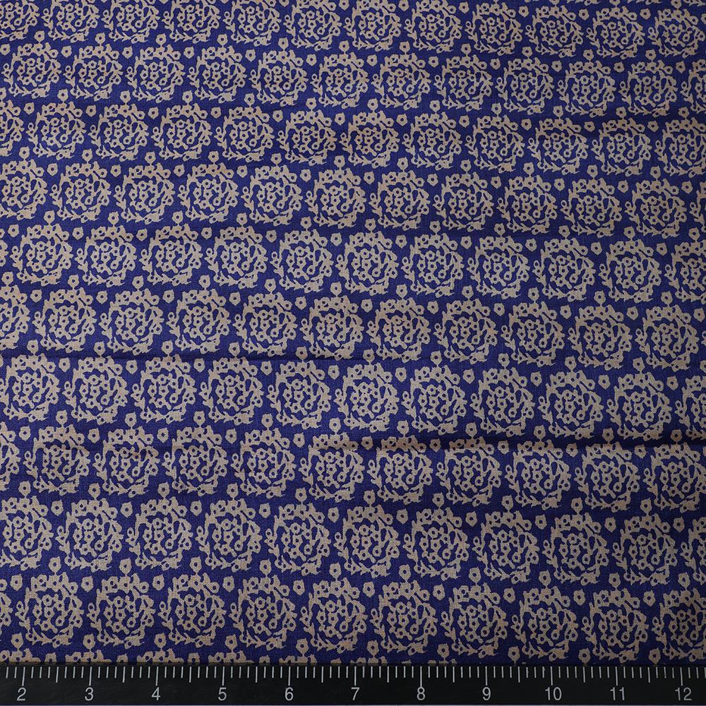 Blue-Beige Color Printed Tussar Silk Fabric