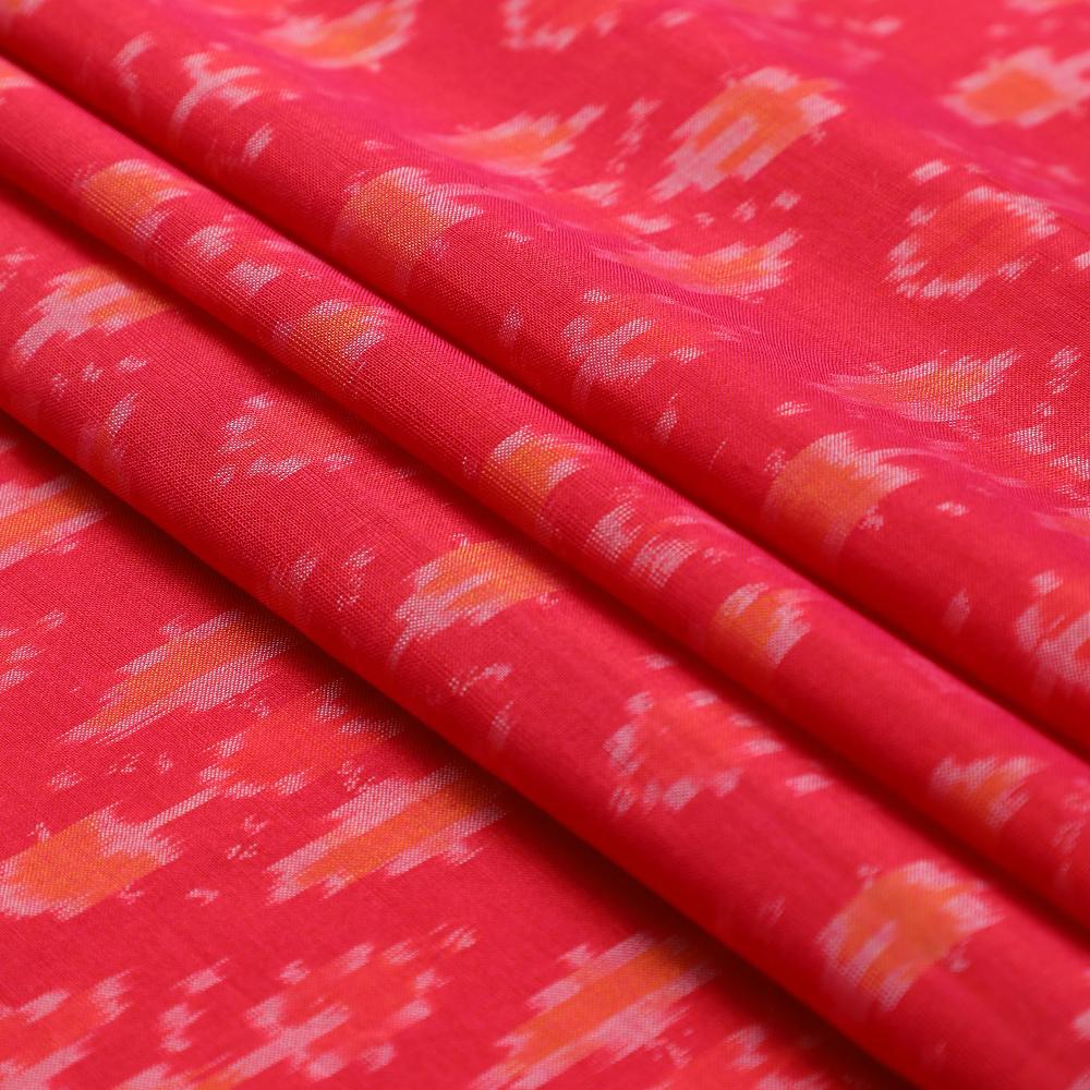 Raspberry Color Handwoven Ikat Sico Silk Fabric
