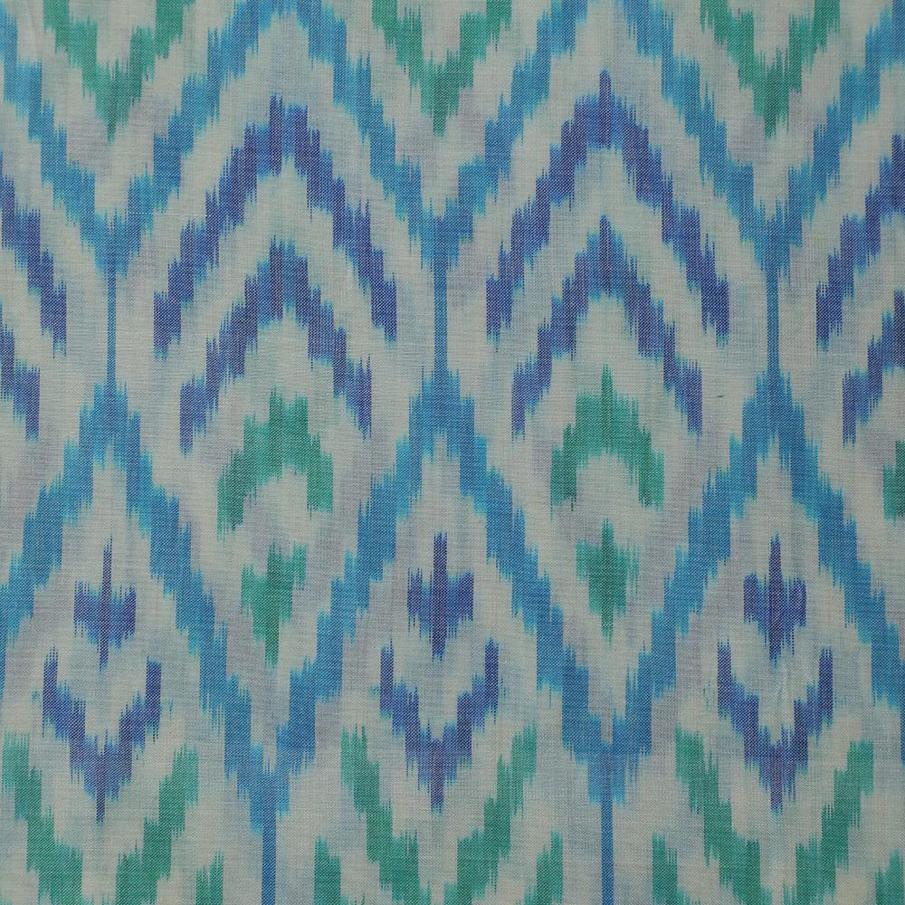 White-Blue Color Handwoven Ikat Sico Silk Fabric