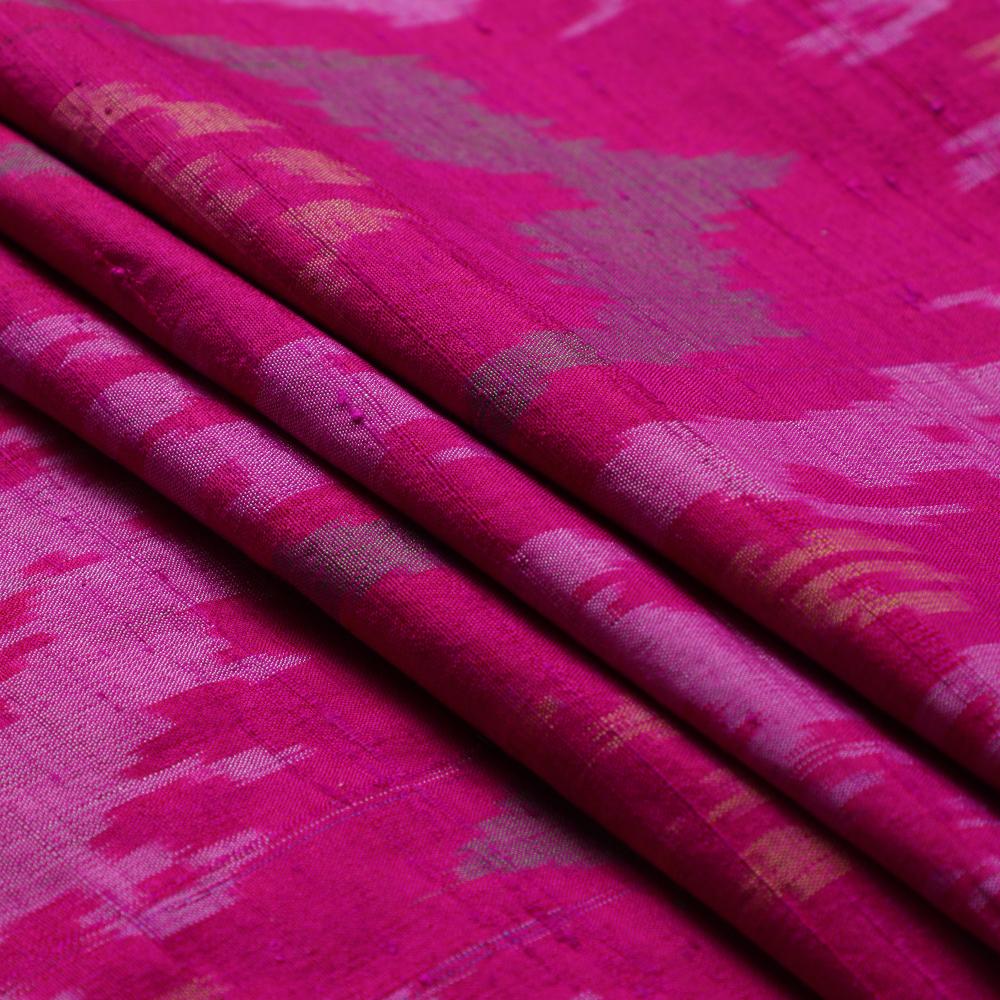 Magenta Color Handwoven Ikat Dupion Silk Fabric