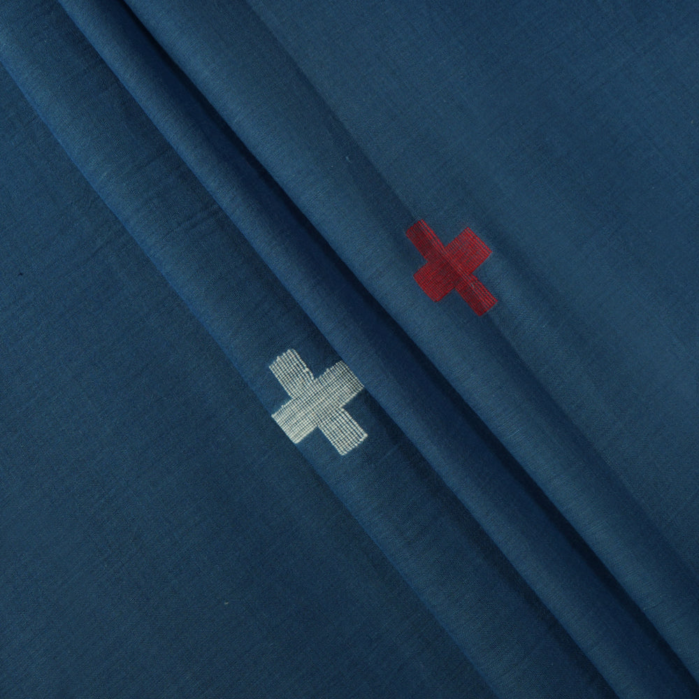 Dark Blue Color Handloom Jamdani Pure Cotton Fabric