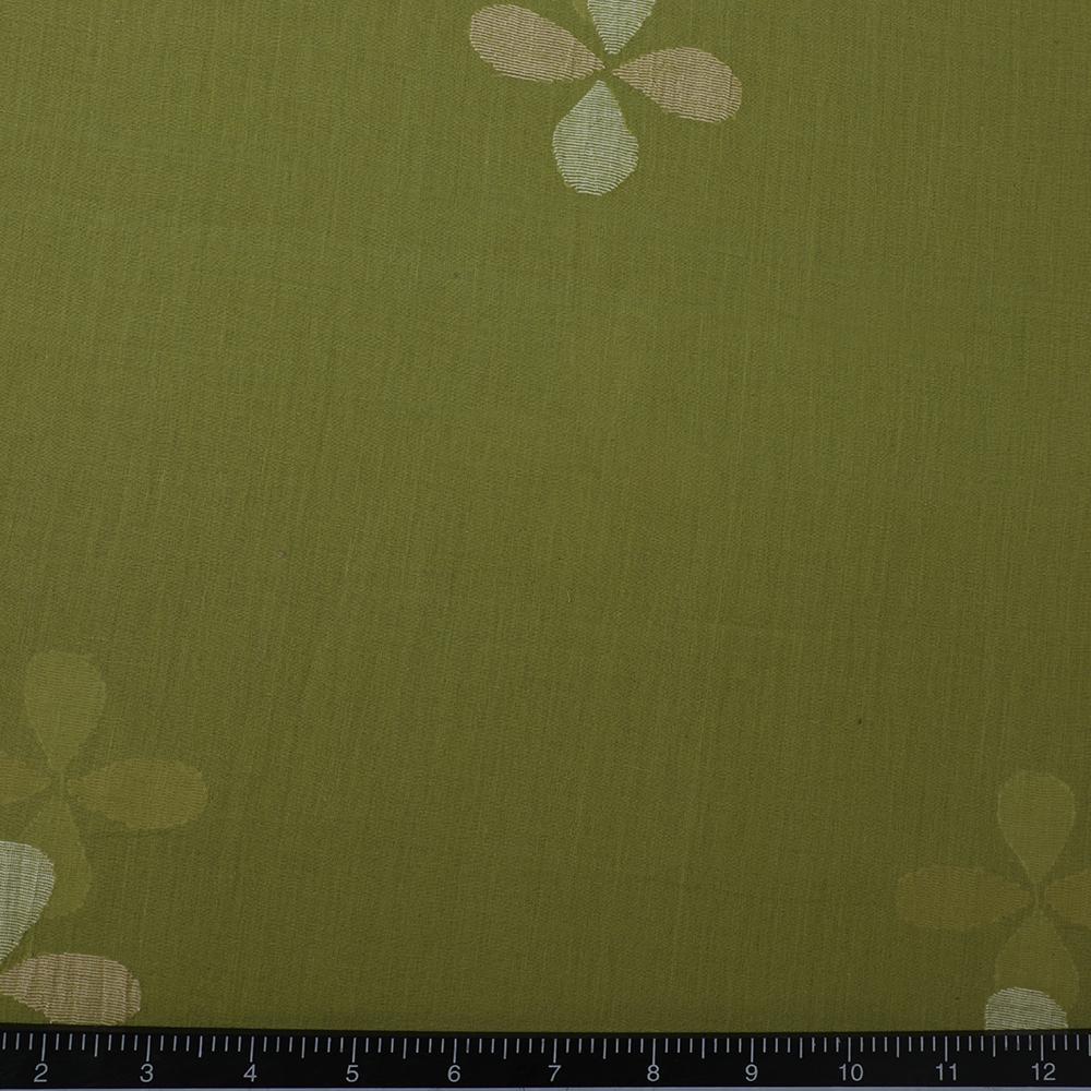 Olive Green Color Handloom Jamdani Pure Cotton Fabric