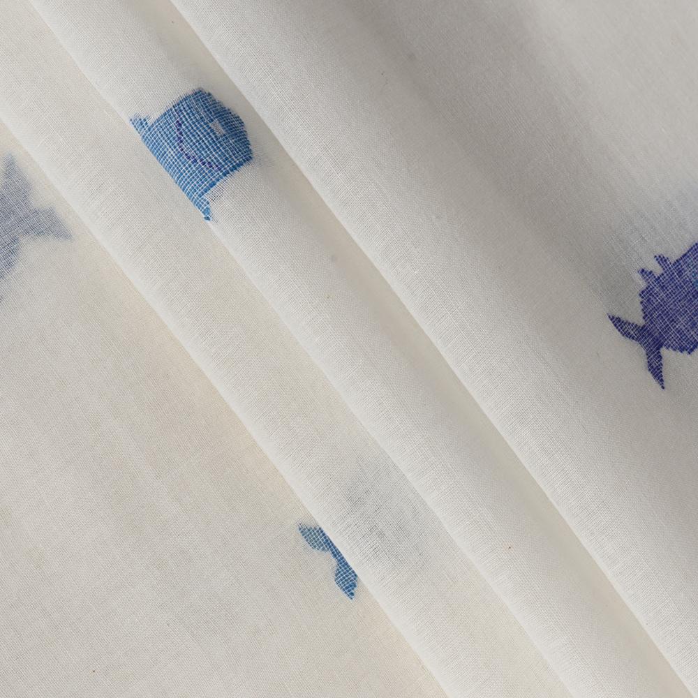 Off White Color Handloom Jamdani Pure Cotton Fabric