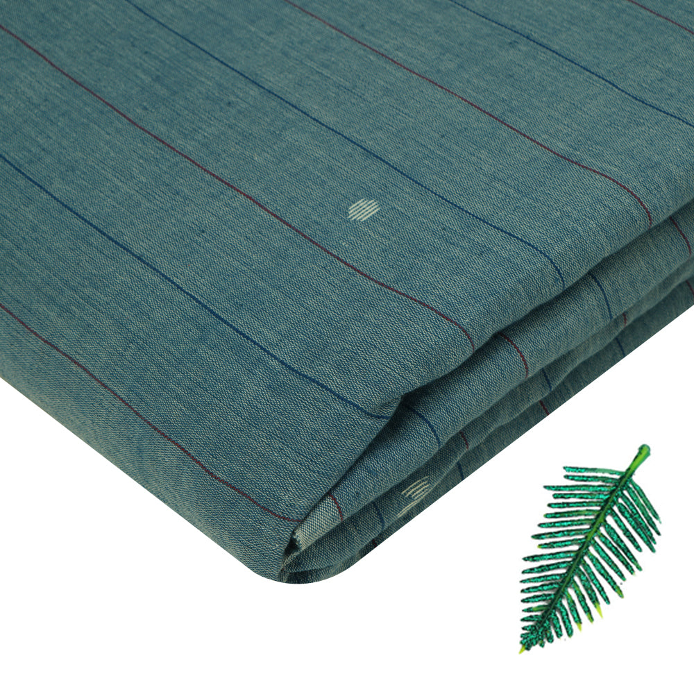 Blue Color Handloom Jamdani Pure Cotton Fabric