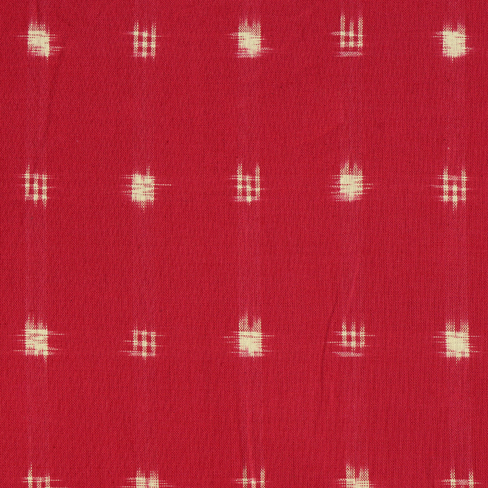 Rich Carmine Color Handwoven Pure Cotton Double Ikat Fabric