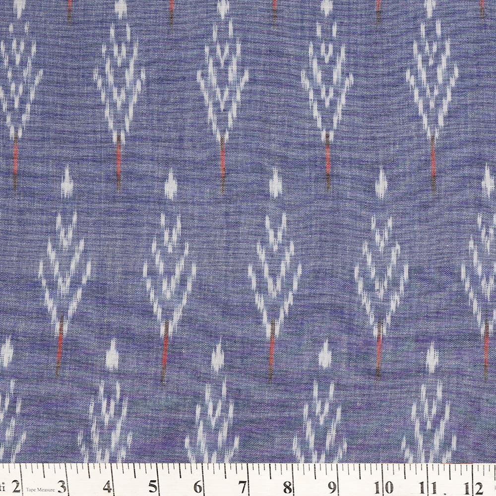 Blue-Cream Color Handwoven Pure Cotton Ikat Fabric