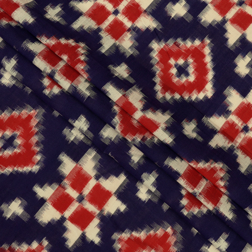 Red-Blue Color Handwoven Telia Rumal Pure Cotton Ikat Fabric