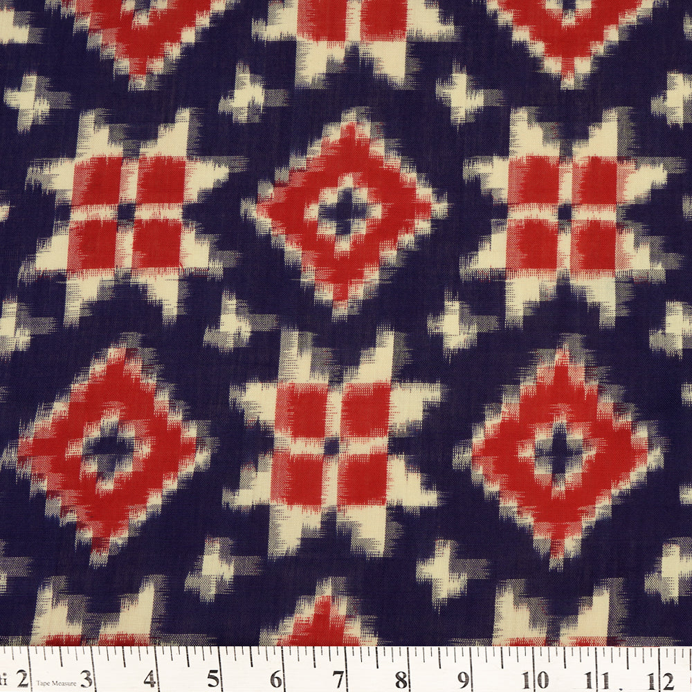 Red-Blue Color Handwoven Telia Rumal Pure Cotton Ikat Fabric