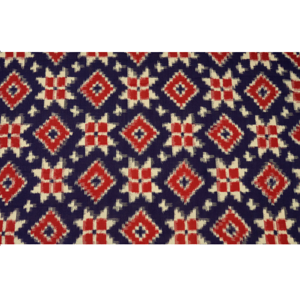 Red-Blue Color Handwoven Telia Rumal Pure Cotton Ikat Fabric