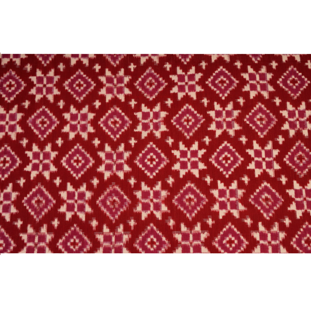 Hibiscus-Maroon Color Handwoven Telia Rumal Pure Cotton Ikat Fabric
