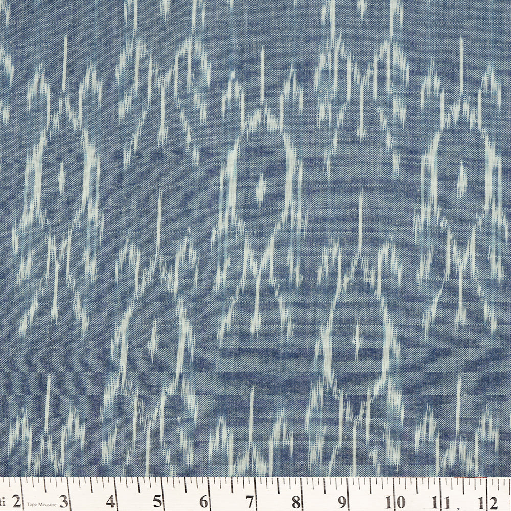 Blue-Off White Color Handwoven Pure Cotton Ikat Fabric