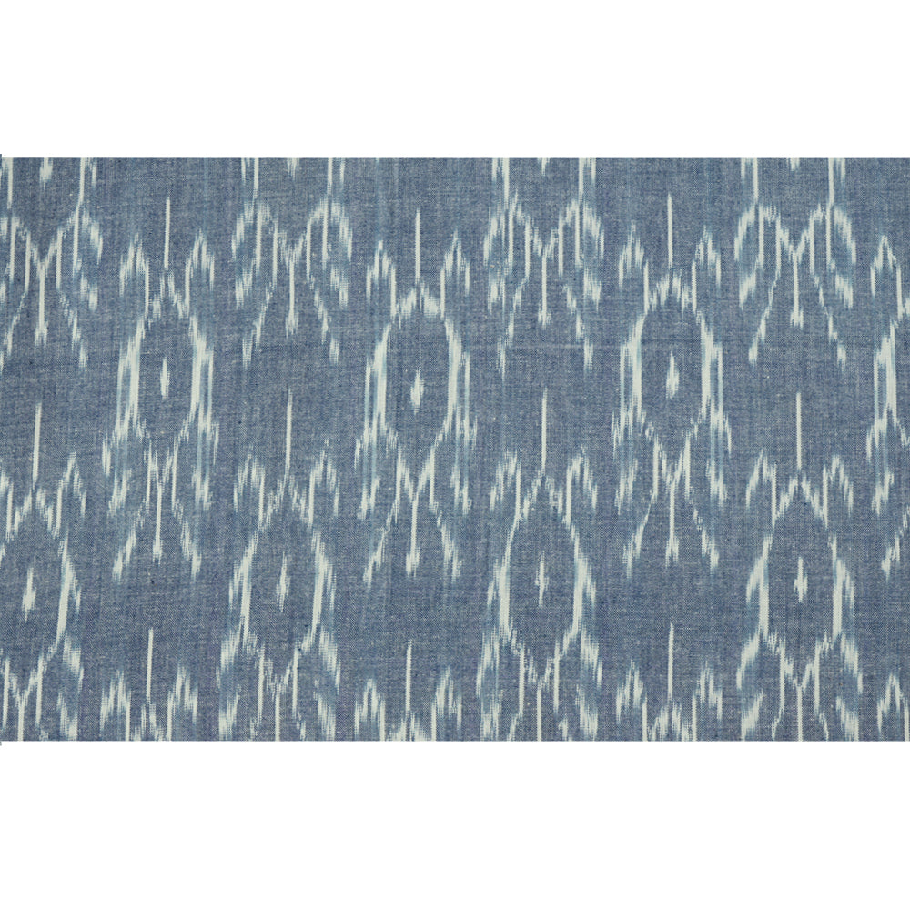 Blue-Off White Color Handwoven Pure Cotton Ikat Fabric