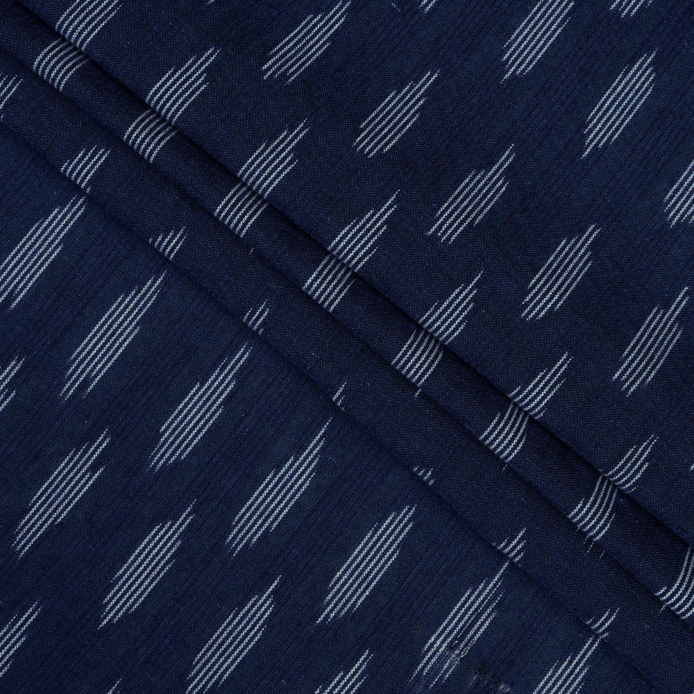 Regal Blue Color Handwoven Pure Cotton Ikat Fabric