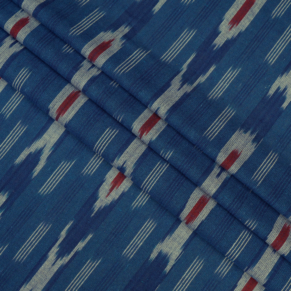 Blue Color Handwoven Pure Cotton Ikat Fabric