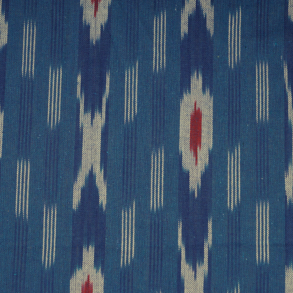 Blue Color Handwoven Pure Cotton Ikat Fabric