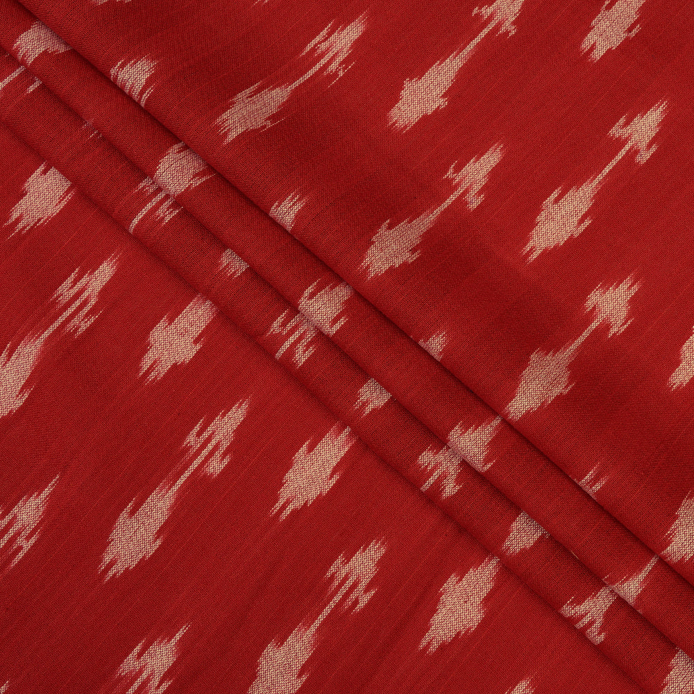 Maroon Color Handwoven Pure Cotton Ikat Fabric