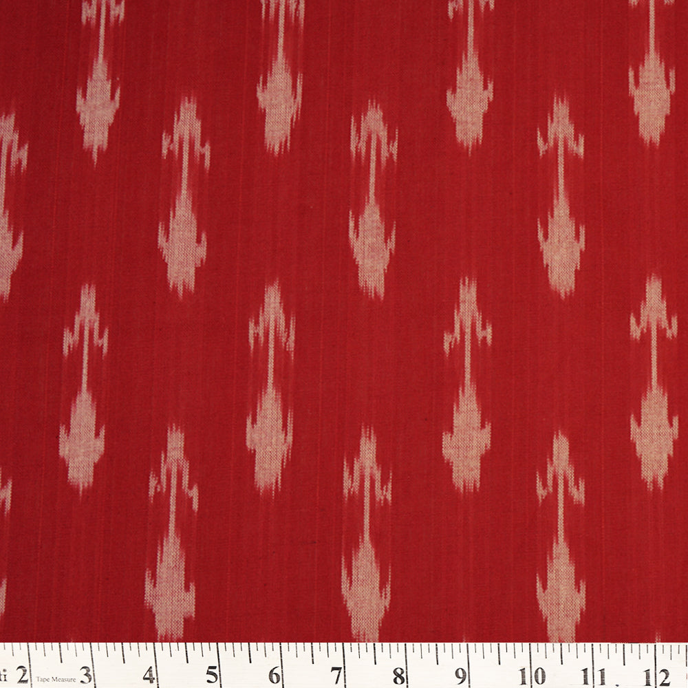 Maroon Color Handwoven Pure Cotton Ikat Fabric
