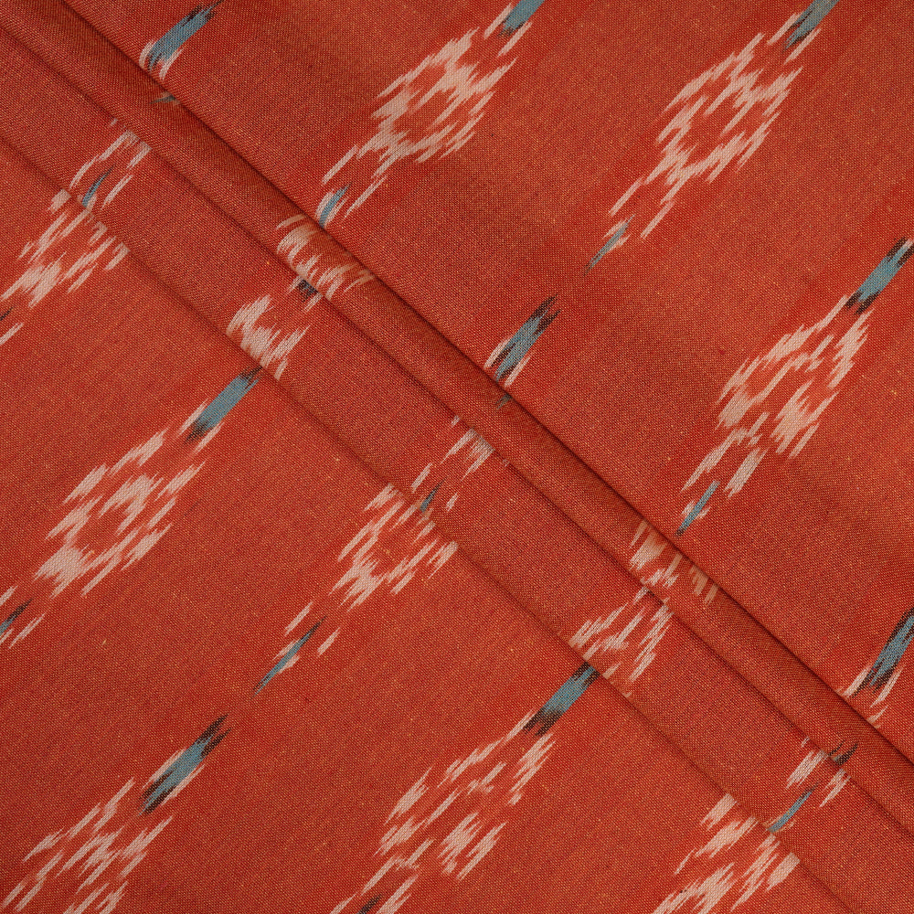 Orange Color Handwoven Pure Cotton Ikat Fabric