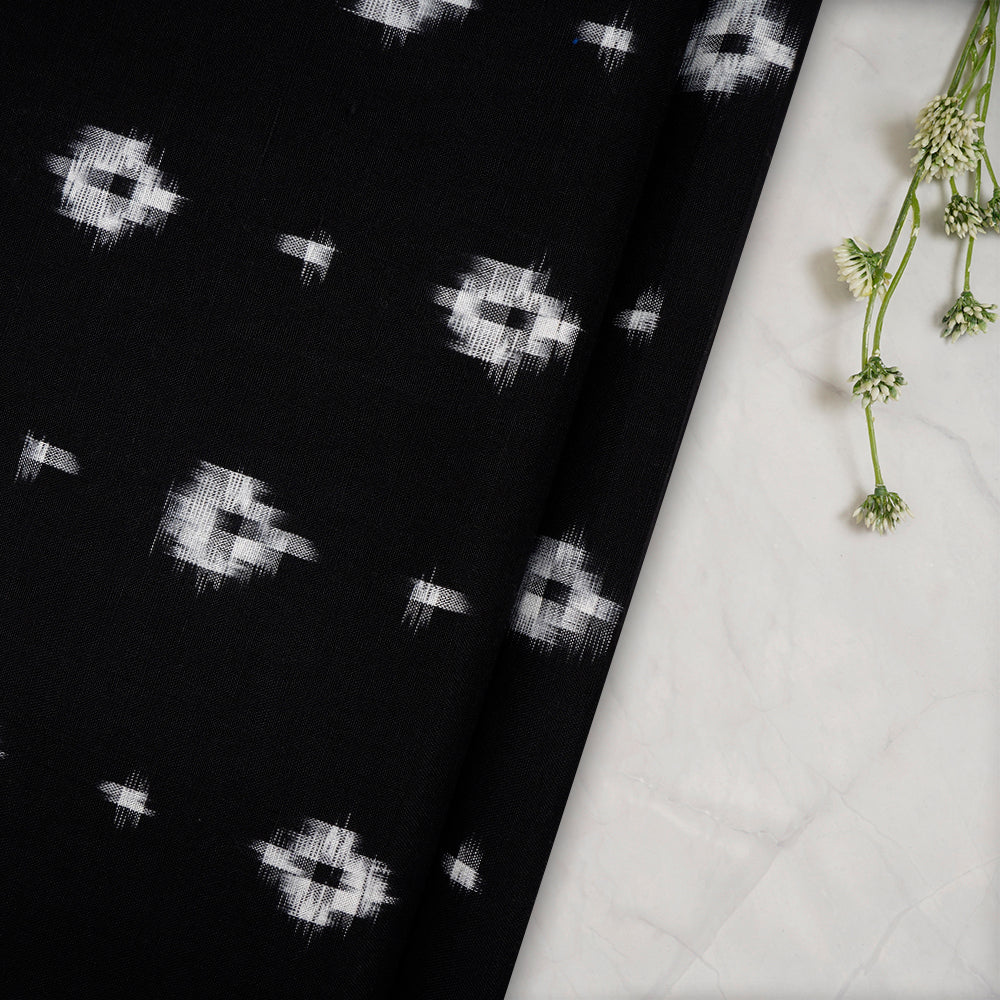Black Color Washed Woven Double Ikat Cotton Fabric