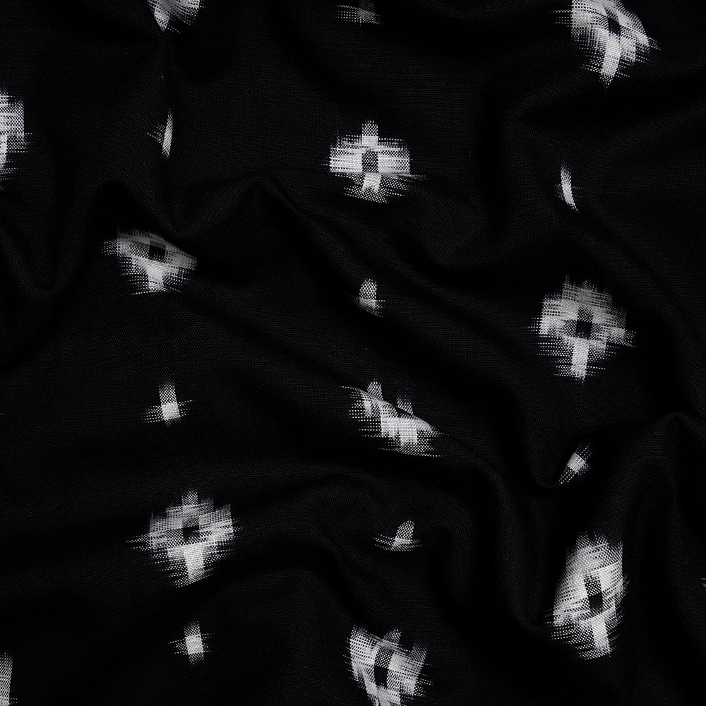 Black Color Washed Woven Double Ikat Cotton Fabric