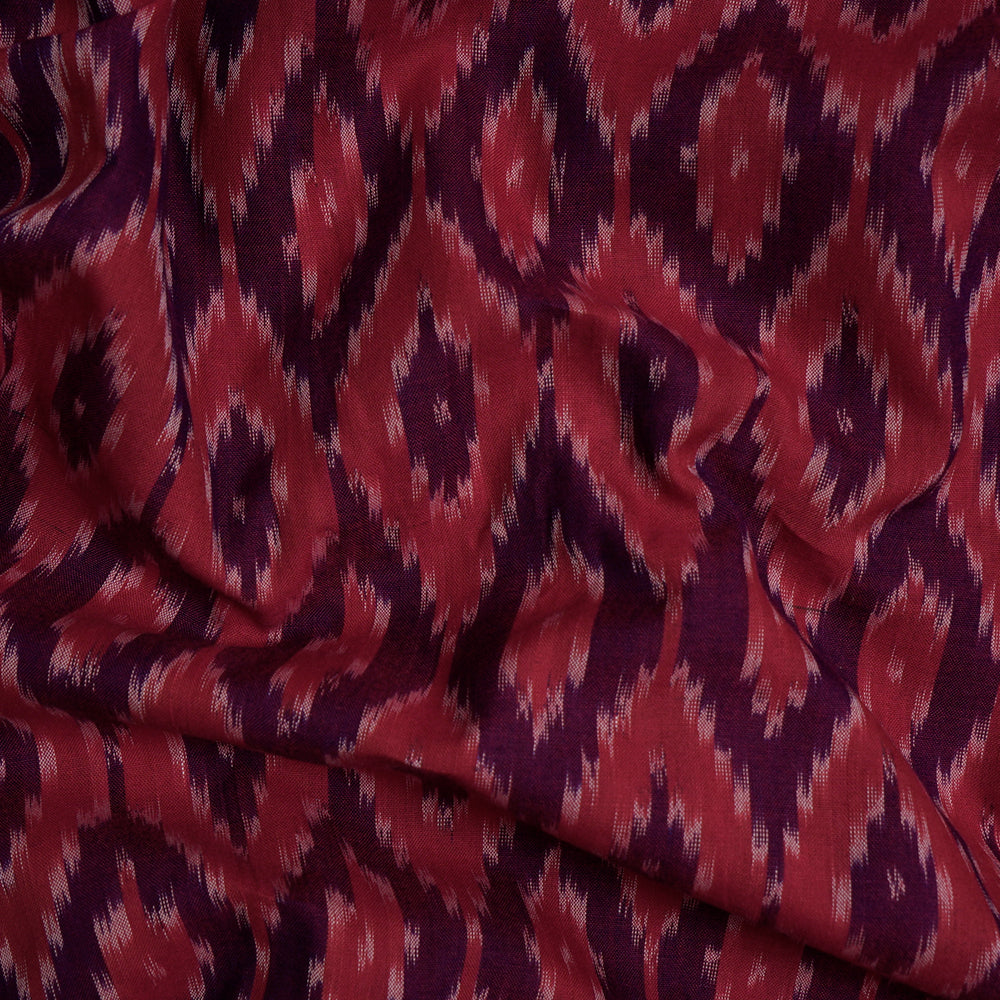 Red-Purple Color Washed Woven Double Ikat Cotton Fabric