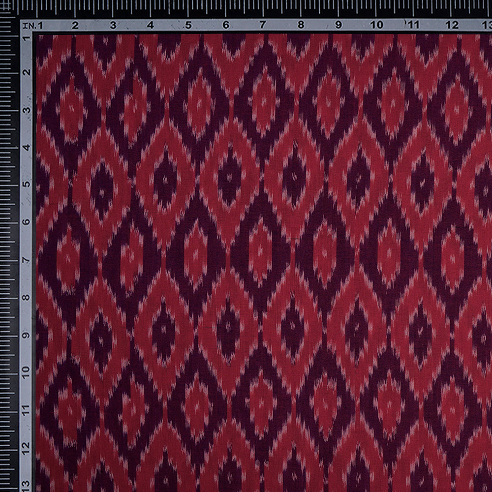 Red-Purple Color Washed Woven Double Ikat Cotton Fabric