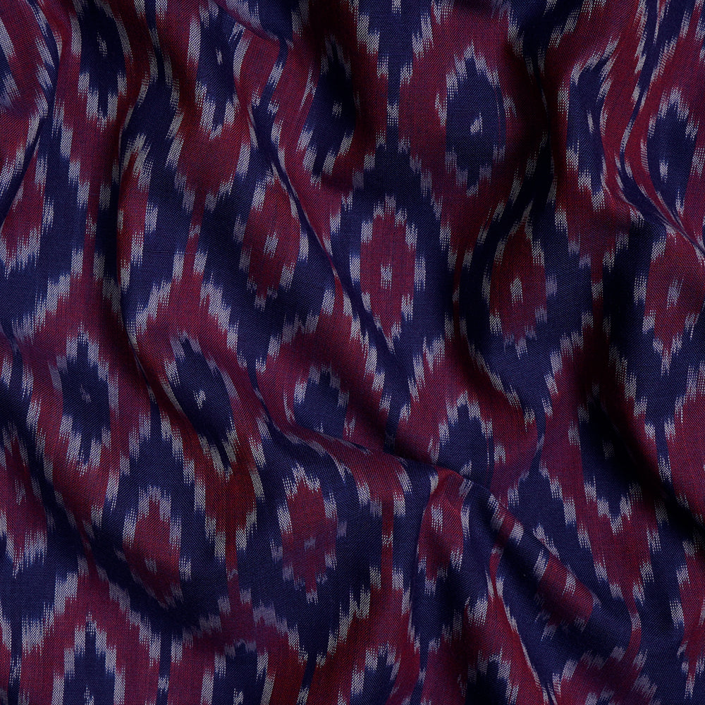 Blue-Dried Blood Color Washed Mercerized Woven Ikat Cotton Fabric