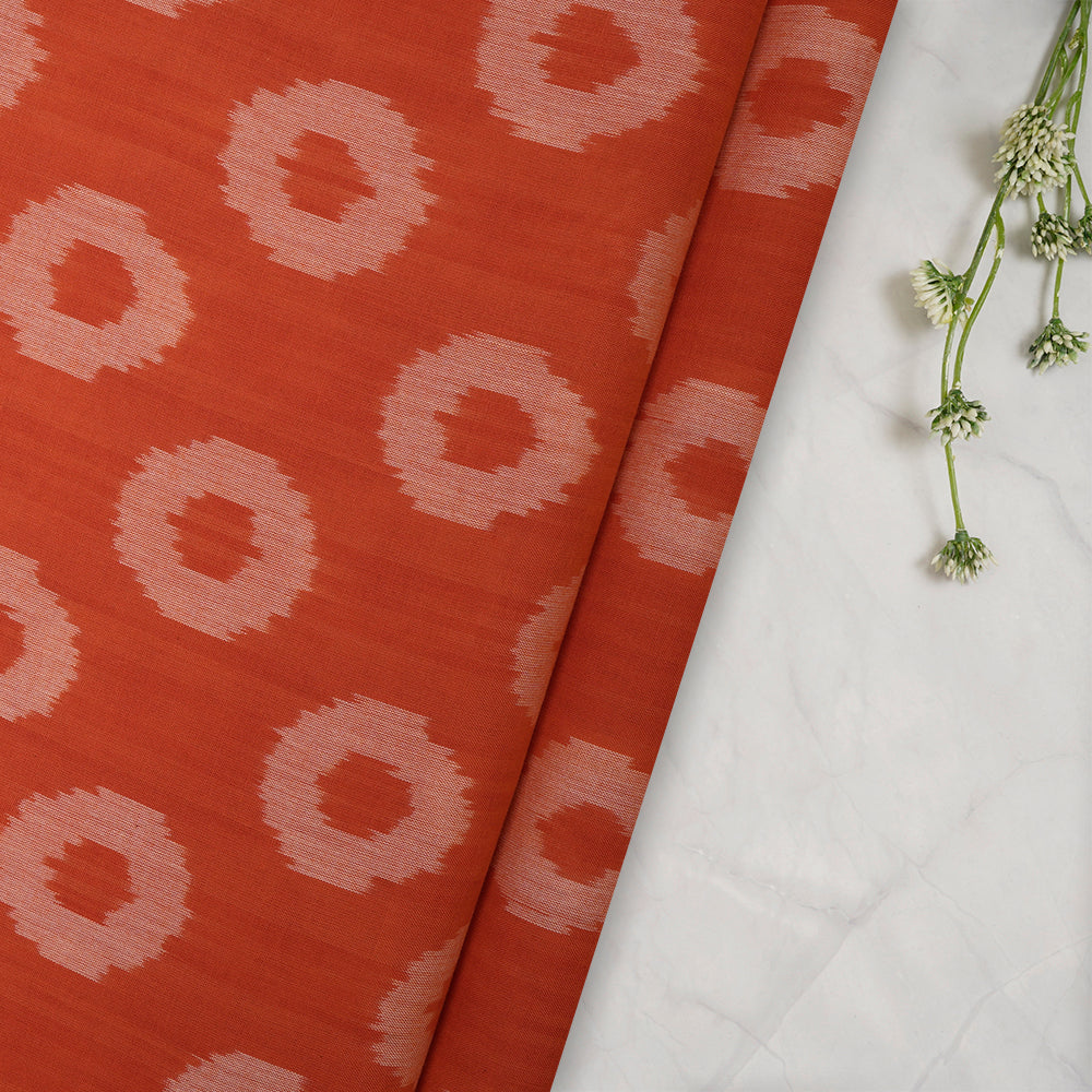 Orange Color Mercerized Washed Woven Ikat Cotton Fabric