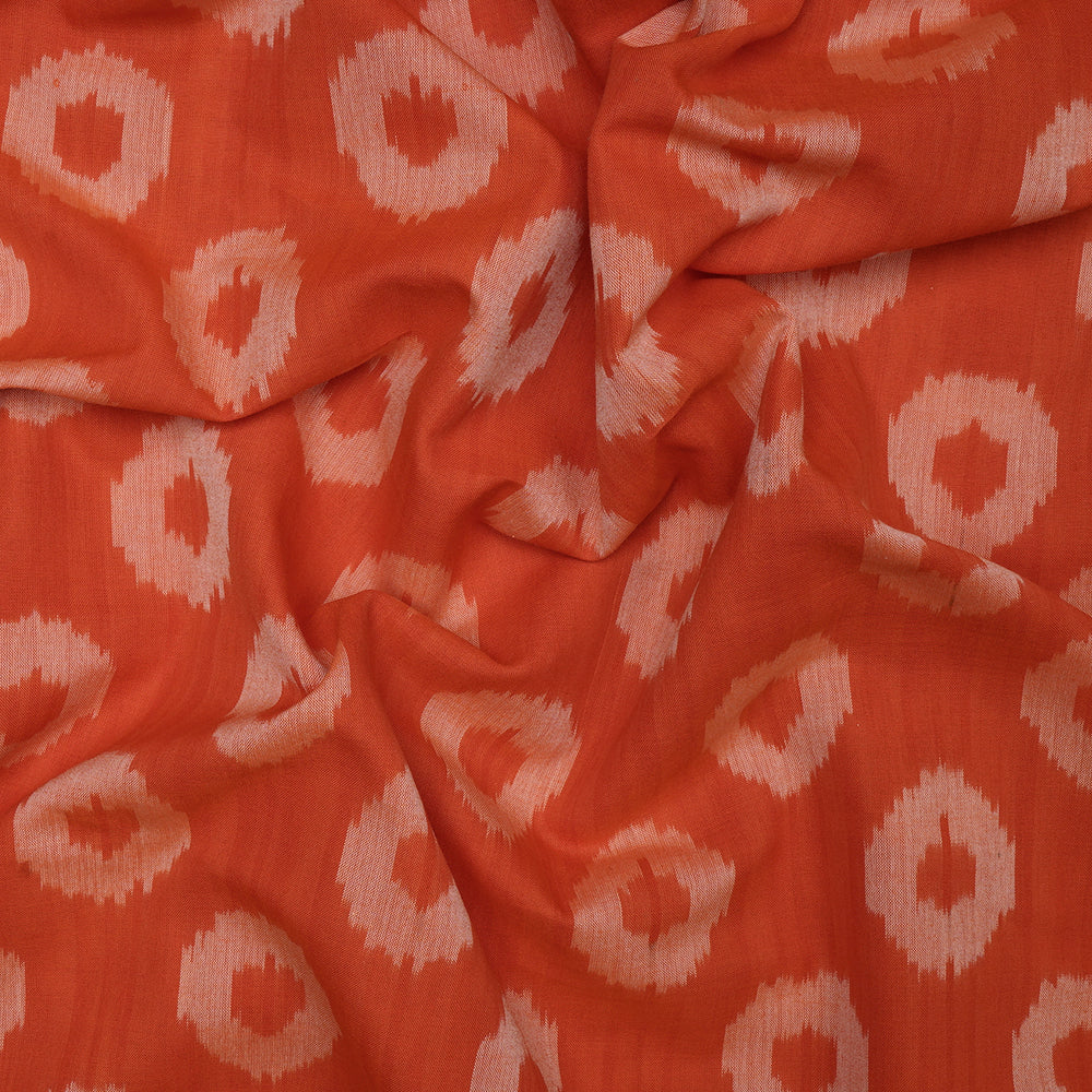 Orange Color Mercerized Washed Woven Ikat Cotton Fabric