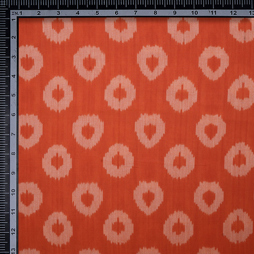 Orange Color Mercerized Washed Woven Ikat Cotton Fabric