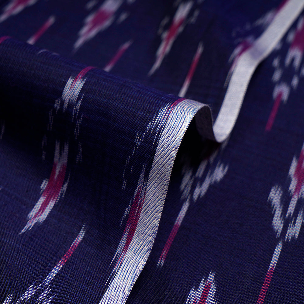 Navy Color Washed Mercerized Woven Ikat Cotton Fabric