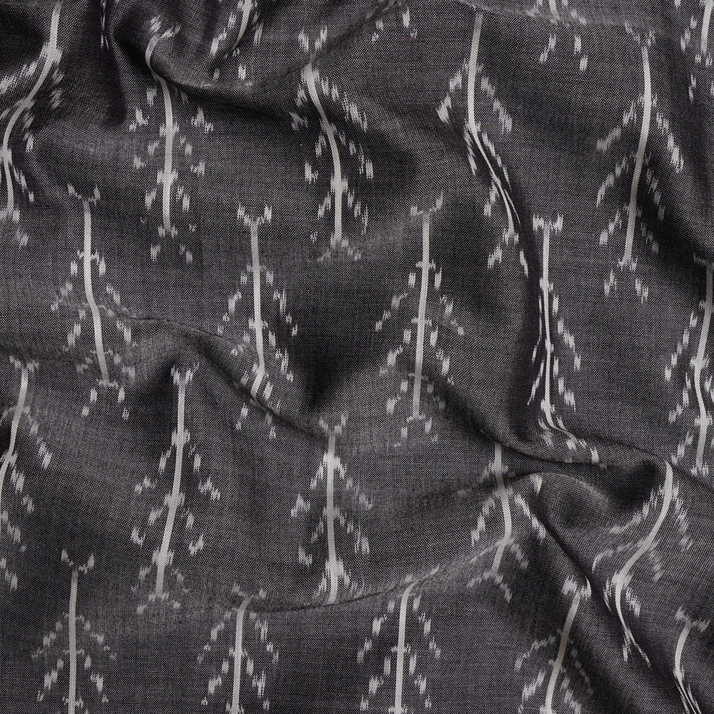 Black-White Color Washed Mercerized Woven Ikat Cotton Fabric