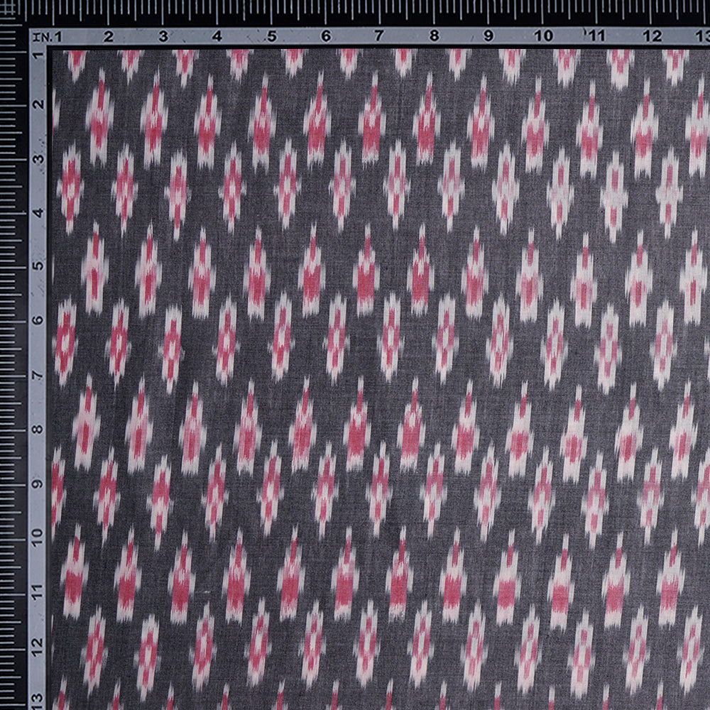 Grey Color Washed Mercerized Woven Ikat Cotton Fabric