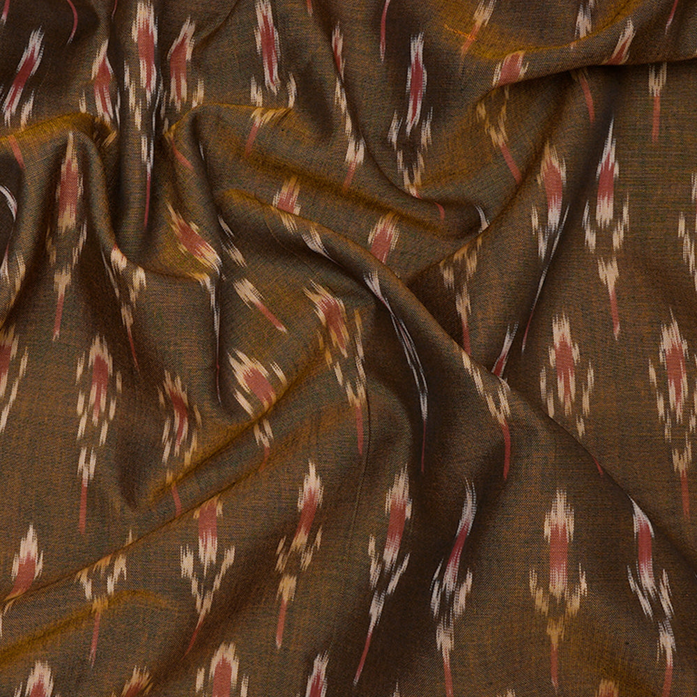 Brown Color Mercerized Washed Woven Ikat Cotton Fabric