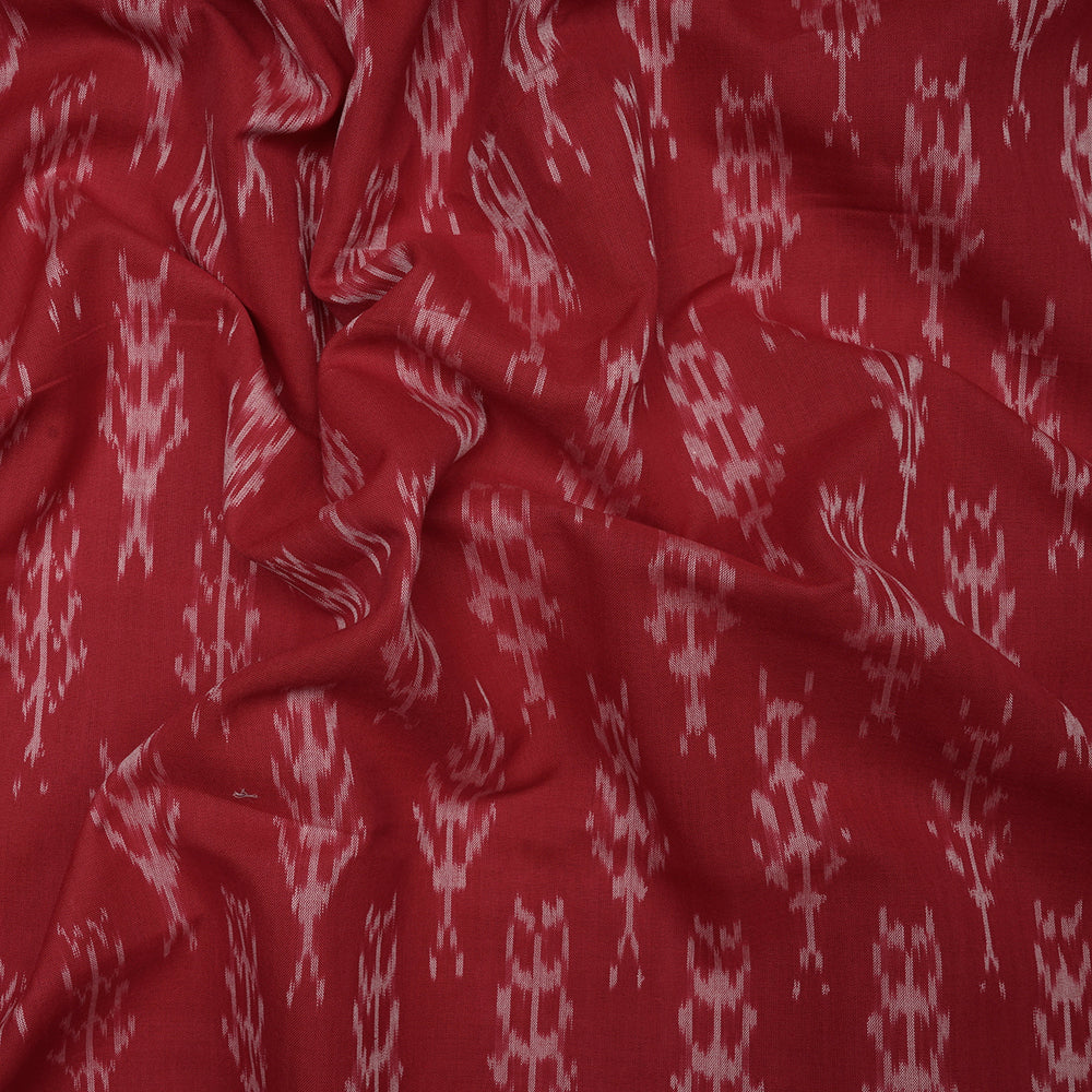 Red Color Mercerized Washed Woven Ikat Cotton Fabric
