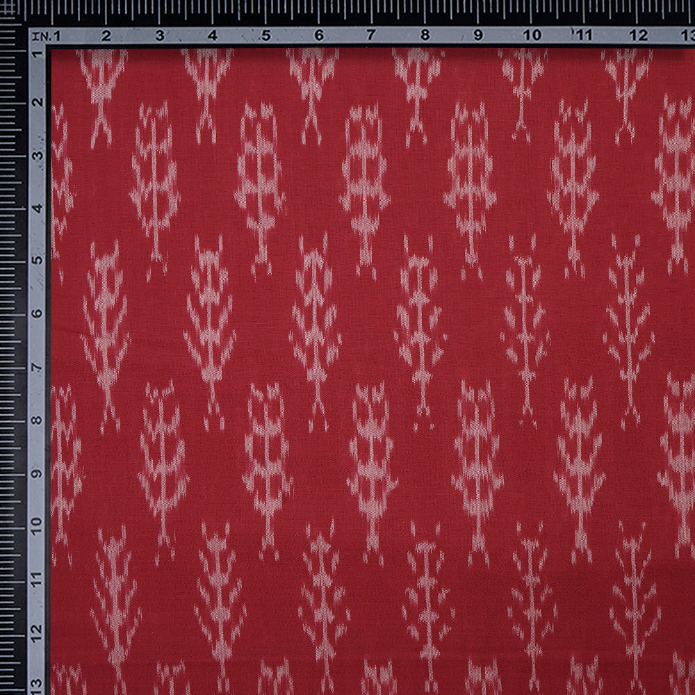Red Color Mercerized Washed Woven Ikat Cotton Fabric