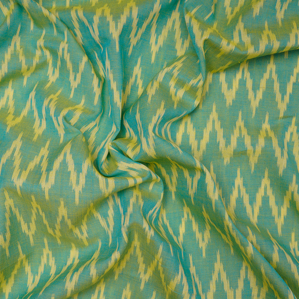 Green - Yellow Color Mercerized Washed Woven Ikat Cotton Fabric
