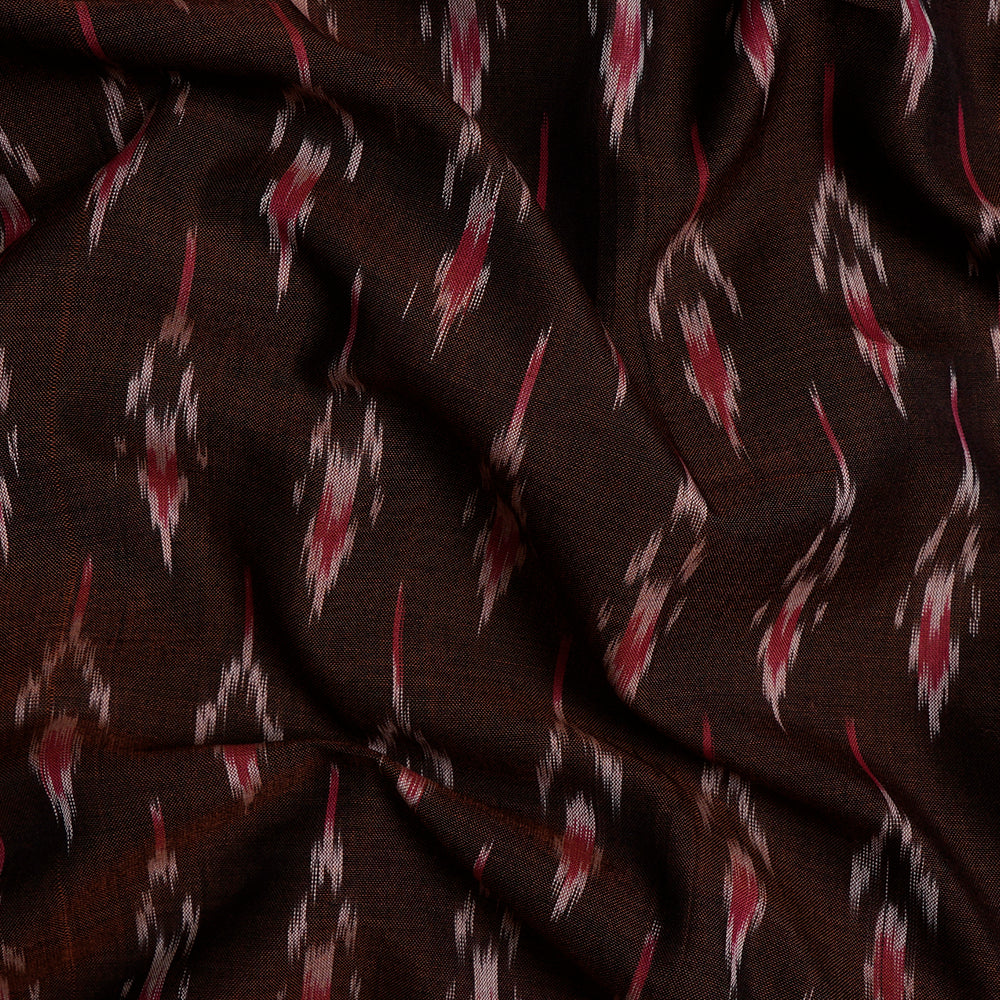 Dark Brown Color Washed Mercerized Woven Ikat Cotton Fabric