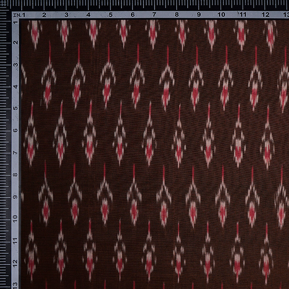 Dark Brown Color Washed Mercerized Woven Ikat Cotton Fabric