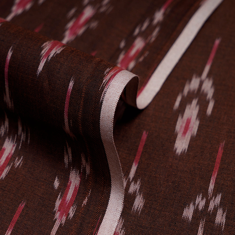Dark Brown Color Washed Mercerized Woven Ikat Cotton Fabric