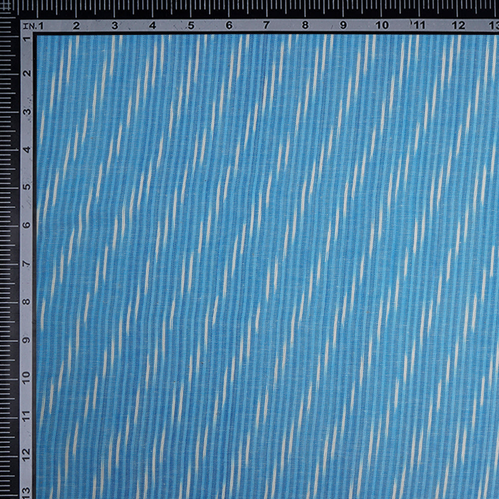 Light Blue Color Washed Woven Ikat Cotton Fabric