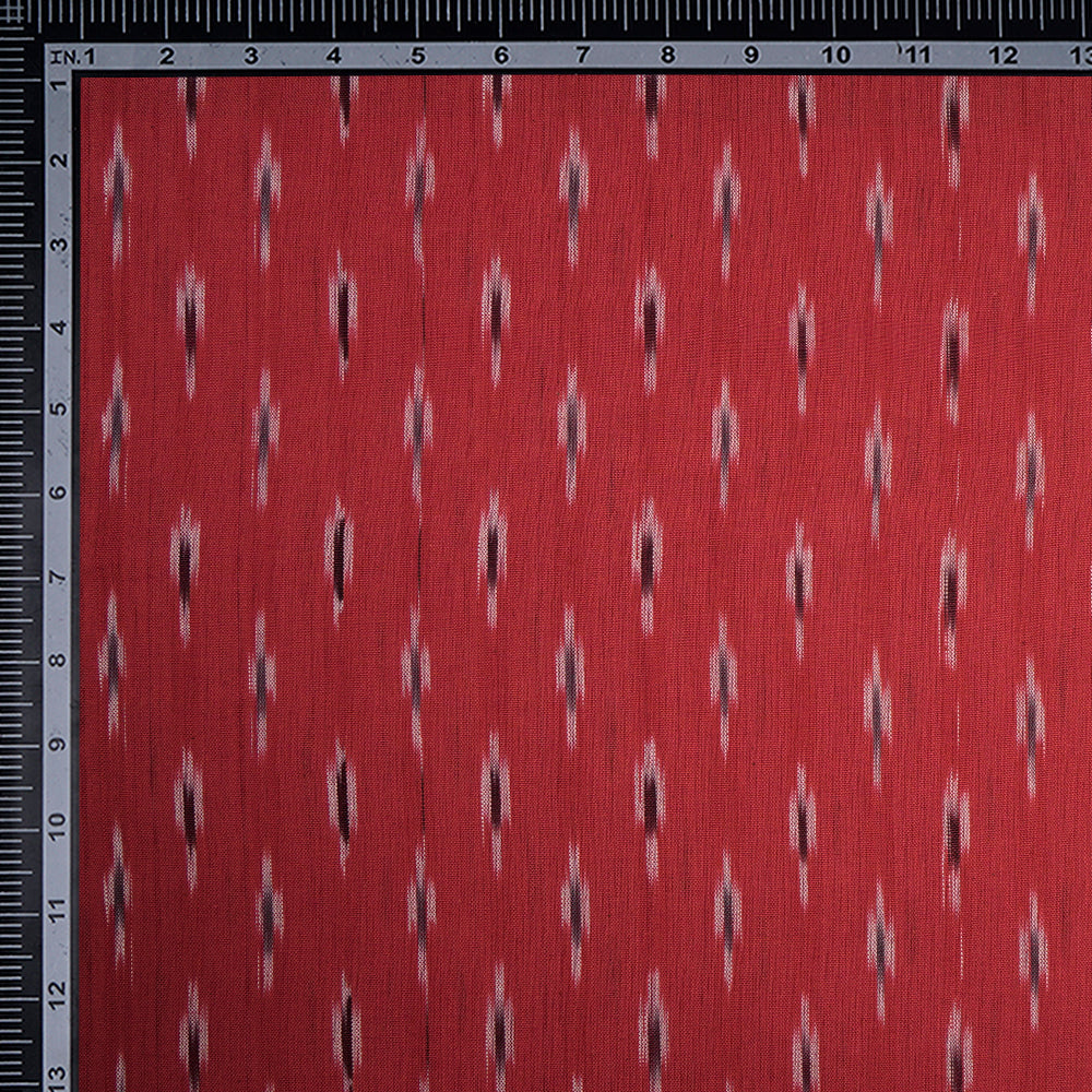 Red Color Washed Woven Ikat Cotton Fabric