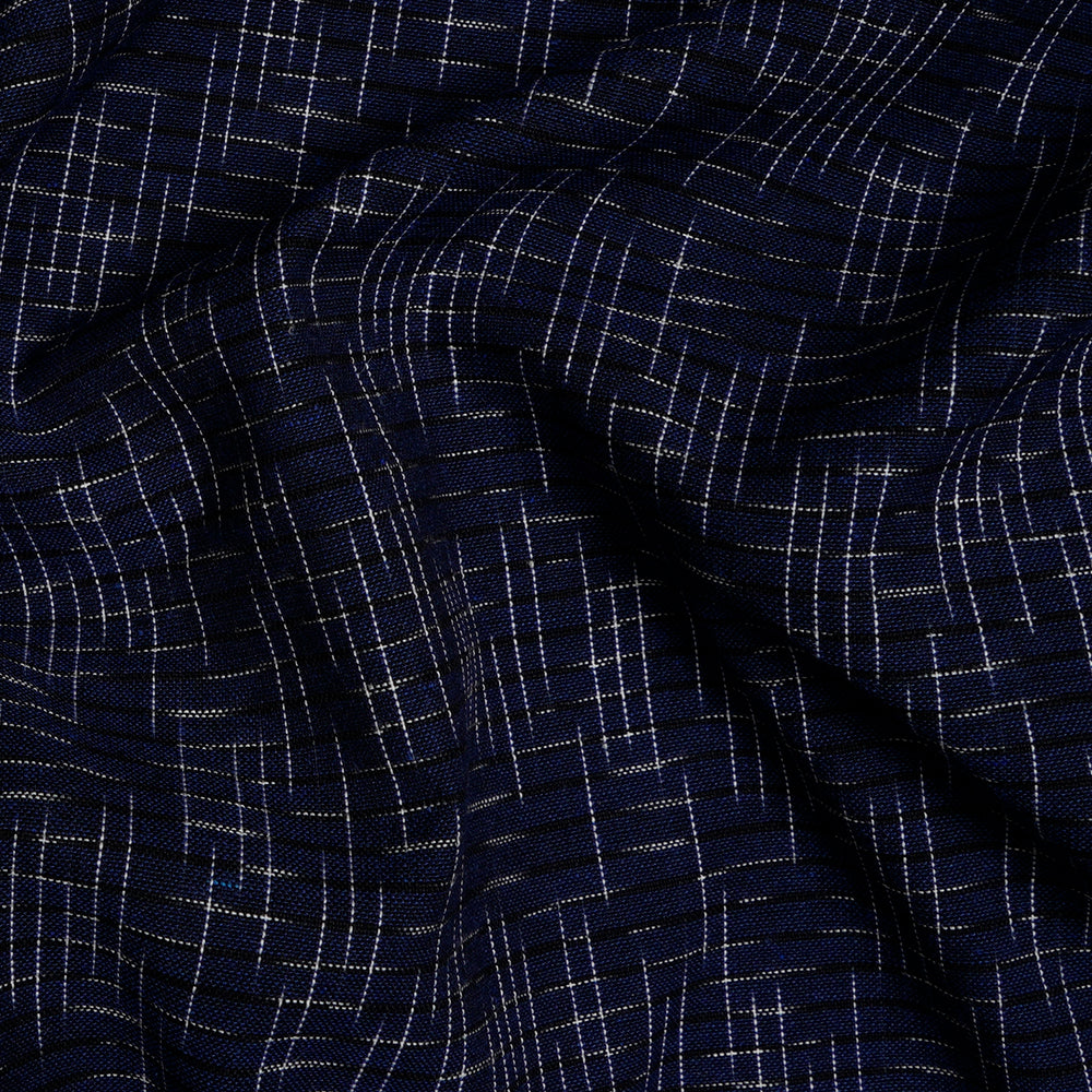 Dark Blue Color Washed Woven Ikat Cotton Fabric