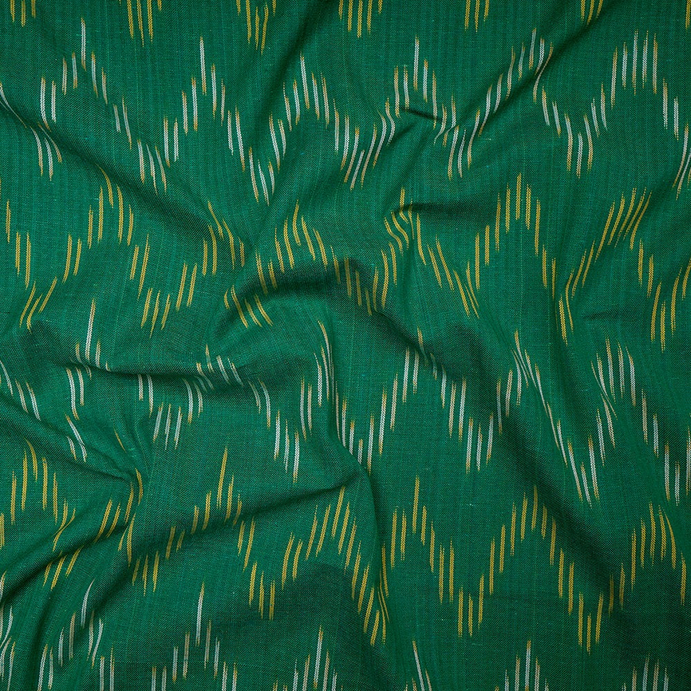 Green Color Washed Woven Ikat Cotton Fabric