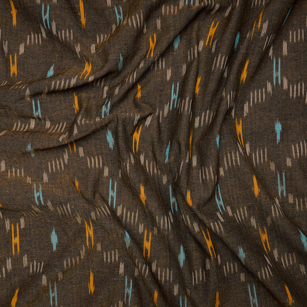 Dark Grey Color Washed Woven Ikat Cotton Fabric