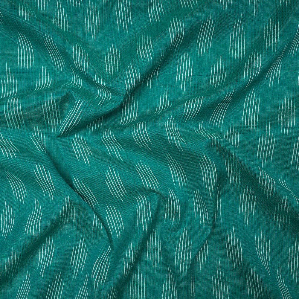 Green Color Washed Woven Ikat Cotton Fabric