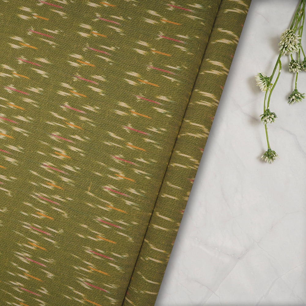 Lime Green Color Washed Woven Ikat Cotton Fabric