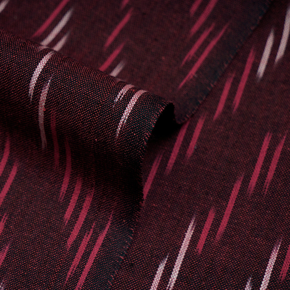 Dried Blood Color Washed Woven Ikat Cotton Fabric
