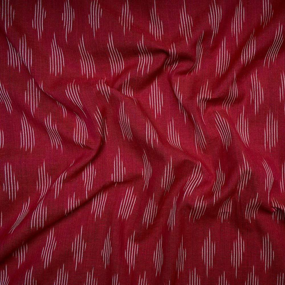 Maroon Color Washed Woven Ikat Cotton Fabric