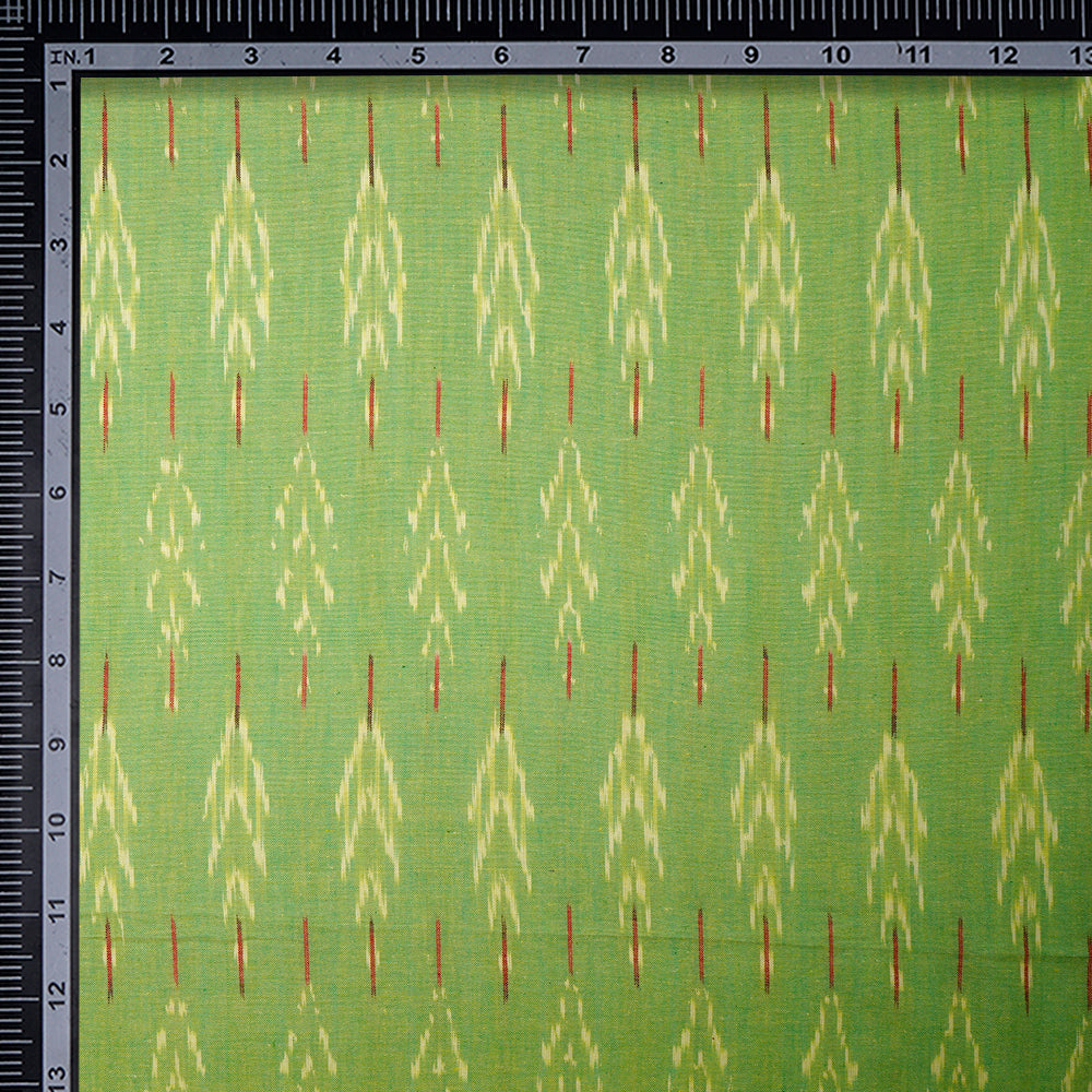 Parrot Green Color Washed Woven Ikat Cotton Fabric